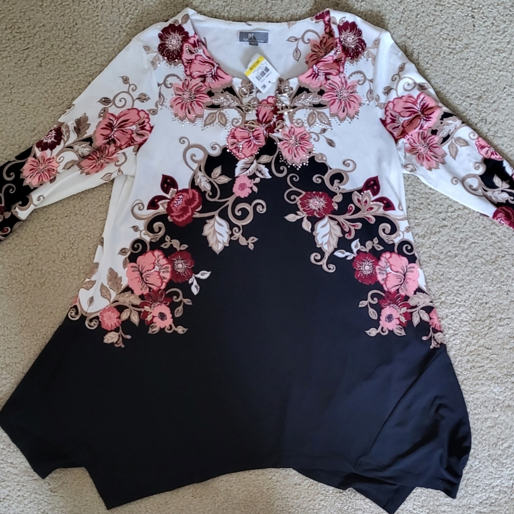 JM Collection Womens Floral Top Blouse
